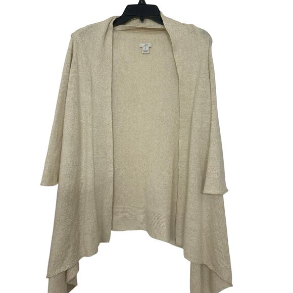 J Jill beige Linen Cotton Blend Asymmetrical Open Front Cardigan Sweater Medium - Picture 3 of 9